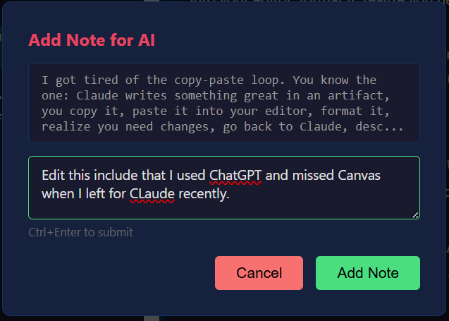 Add Note for AI annotation dialog