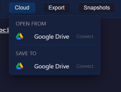 Cloud storage menu with Google Drive