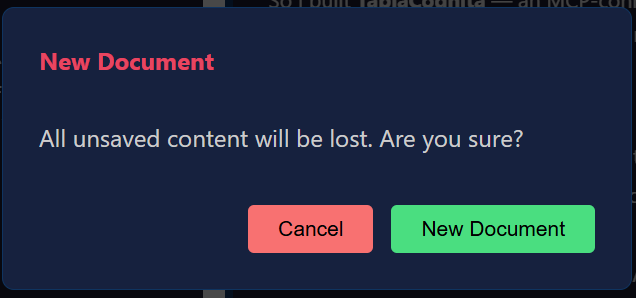New Document confirmation dialog