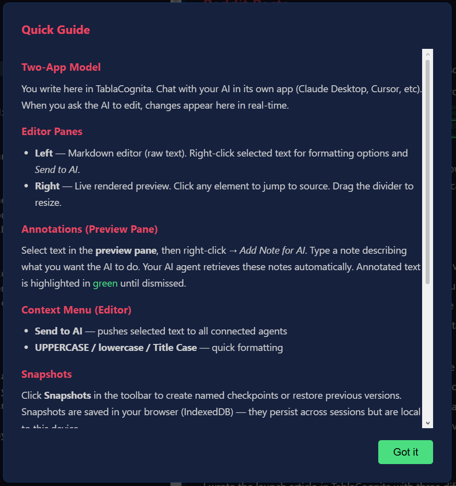 TablaCognita Quick Guide