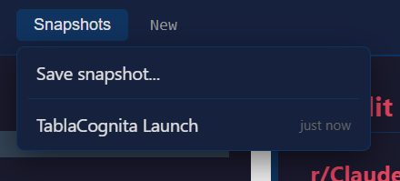 Snapshots dropdown showing saved snapshots
